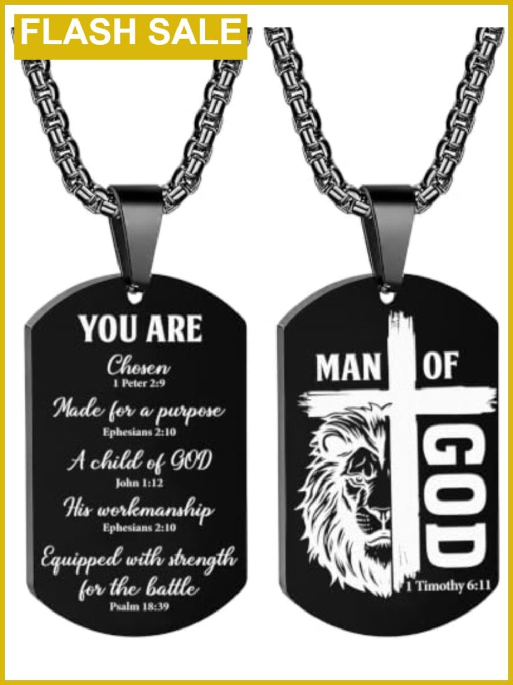 Mantveil Stainless Steel Man of God Necklace Cross Lion Bible Verse Pendant